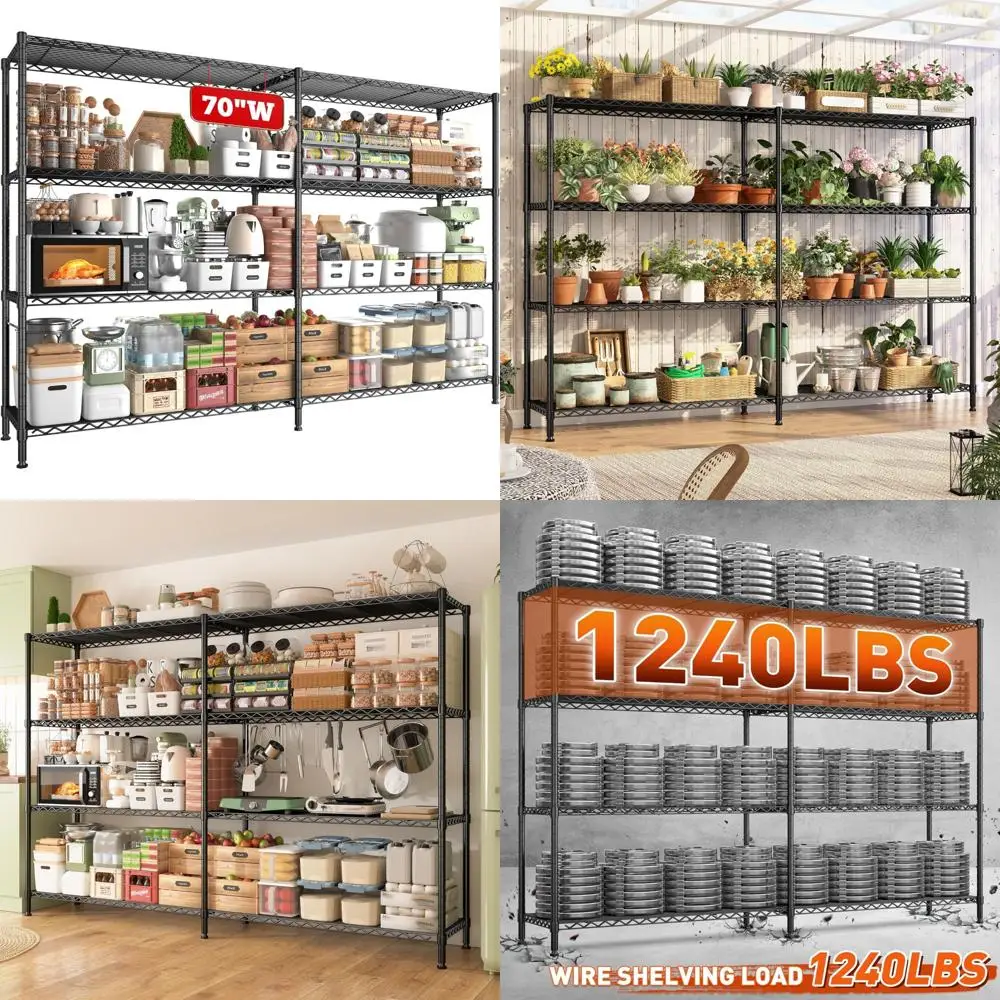 4-Tier Heavy Duty Metal Wire Shelving Unit - 1240lbs Load Capacity, Adjustable Storage Racks