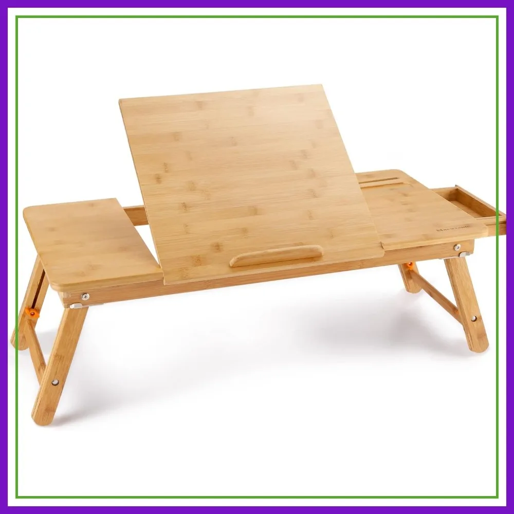 

Adjustable Bamboo Laptop Desk Bed Tray, 7 Tilting Angles, Large 27.95"x13.8"