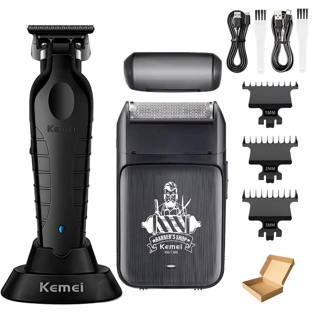 Kemei KM-2299 met basis Professionele Haarklipper Kapper Haartrimmer KM-T366 Oplaadbare Scheerapparaat Elektrisch Scheermes voor Mannen