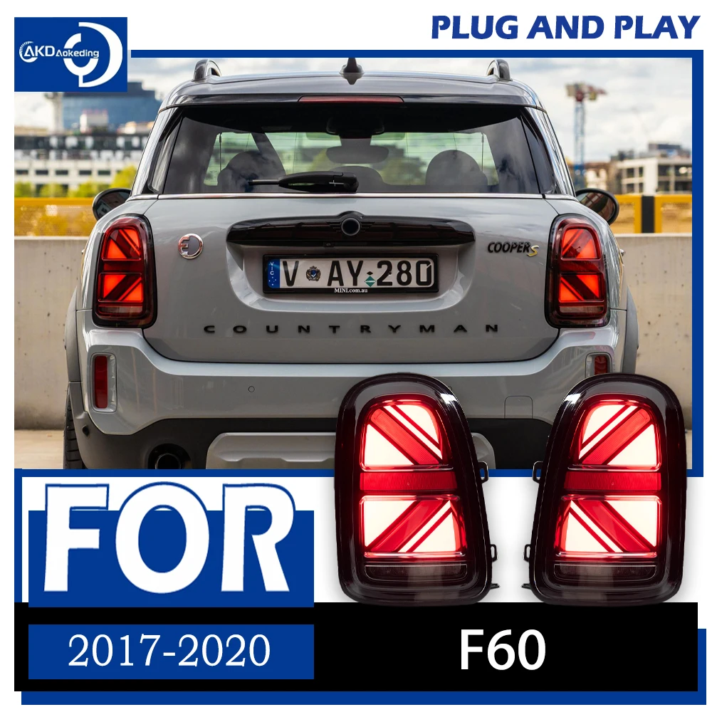 

Модель автомобиля для мини медного автомобиля, светодиодный задний фонарь 2017-2020 F60, динамический сигнал, задний фонарь DRL, тормоз, задний фонарь, автомобильные аксессуары