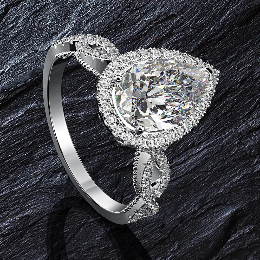High End Redion Diamond Bottom 8 * 12 Diamond Ring Female Lead Diamond 2-carat Set Ring S925 Silver Wedding Jewelry