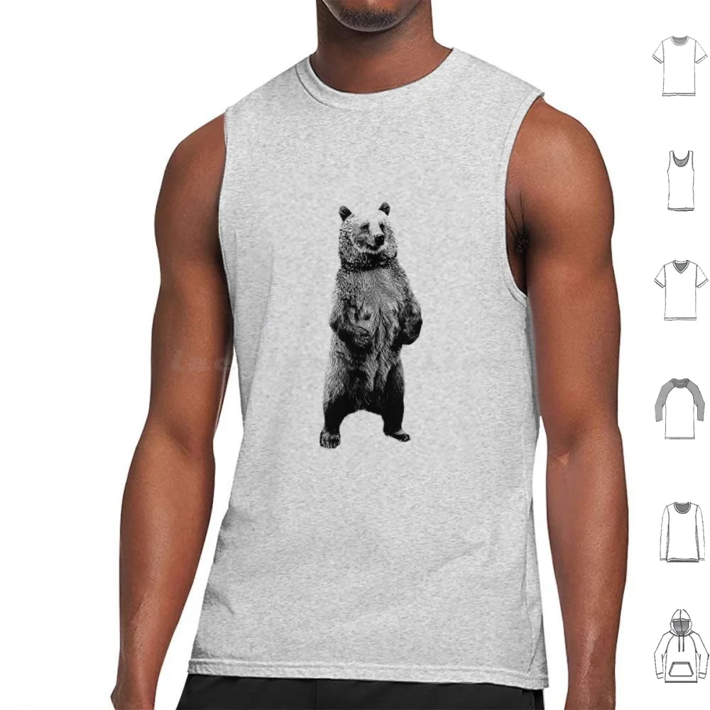 Bear Standing Up. Wildlife Digital Engraving Image Tank Tops Print Cotton Bear Images Bear Pictures Bear Bear Bear Art
