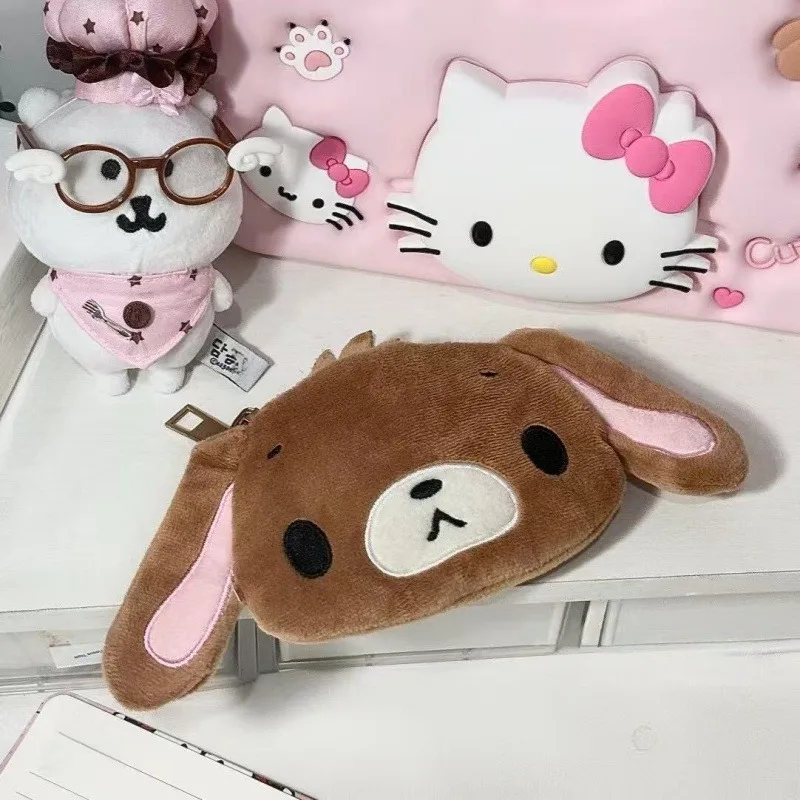 Kawaii Sugarbunnies Plüsch-Geldbörse, Kopfhörer, Reißverschluss, Münzgeldbörse, Sanrio Shirousa, weiße Häschen-Tasche, kleine Taschen, Plüsch-Geldbörsen-Beutel