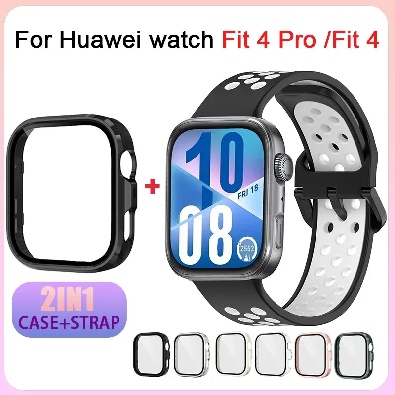 Casing Tempered + Tali untuk Jam Tangan Huawei Fit 4 Pro Aksesori Cangkang Bingkai Bumper Pelindung Keseluruhan untuk Jam Tangan Huawei Fit 4 Penutup