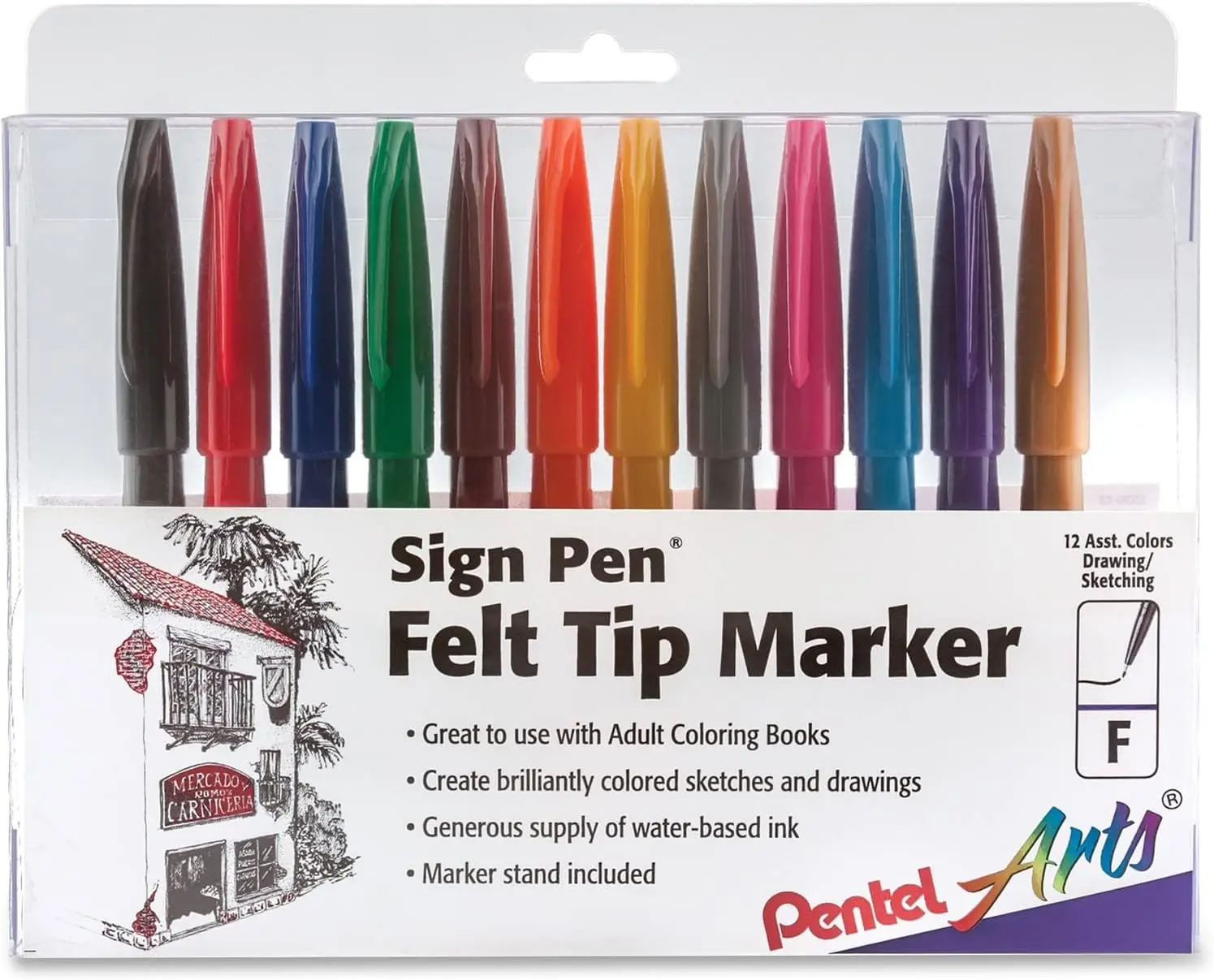 

Felt Tip Sign Pens, 12 Assorted Colors for Writing & Drawing