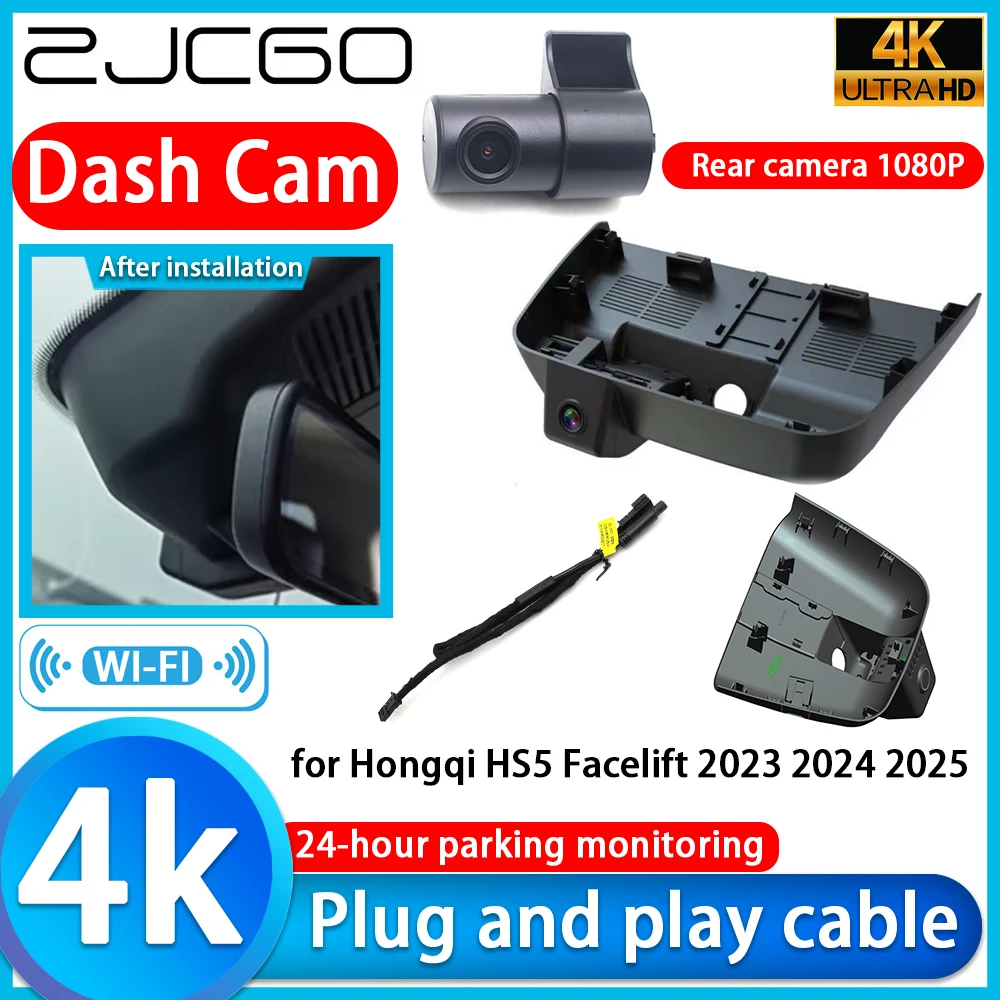 

Видеорегистратор ZJCGO 4K UHD Plug and Play DVR Dash Cam для Hongqi HS5 Facelift 2023 2024 2025