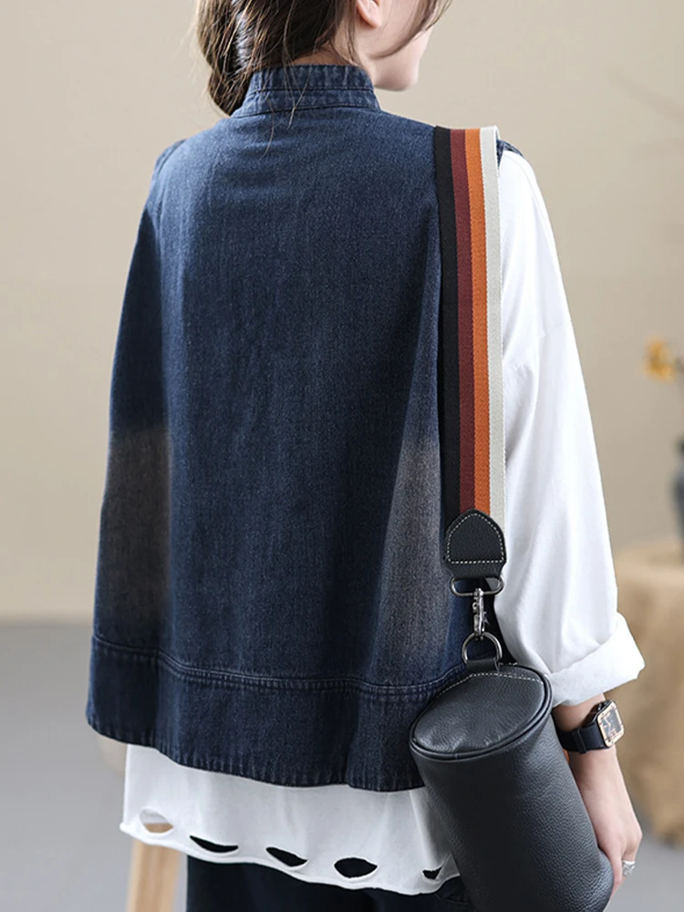 Amax luluE 2024 Fall Luxury Womens Fashion Chinese Casual Denim Vest Sleeveless Clothes Ladies Classic Vintage Loose Waistcoats