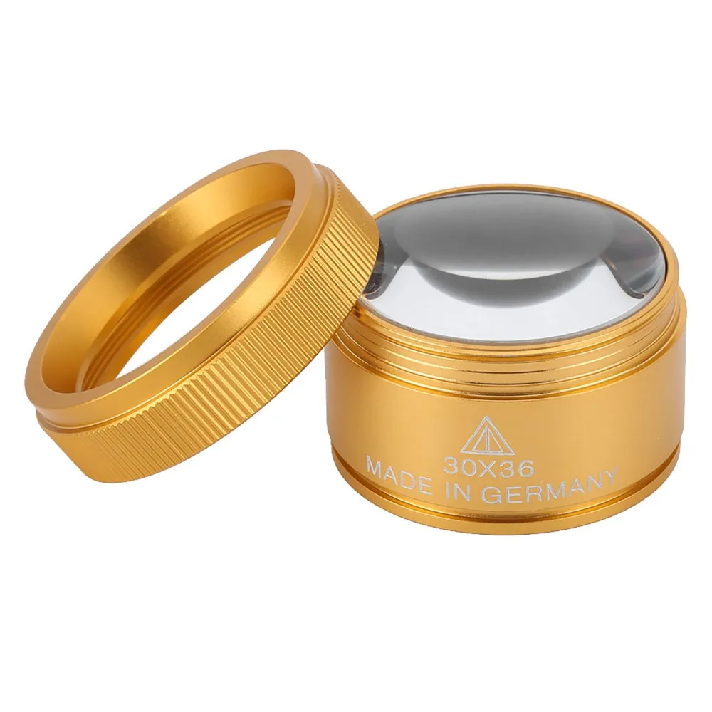 Practical Gold Finish 30X Magnifying Glass Sturdy Case Portable Magnifier Handheld Magnifier Antiques Identification