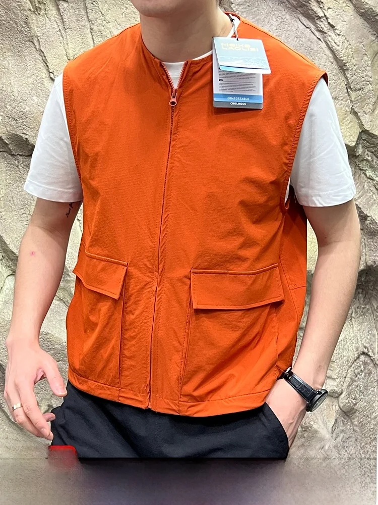 

Men's Breathable Water-Resistant Zipper Vest Layering Workwear Casual Sle Polyester Fiber Summer Thin Faion Trend