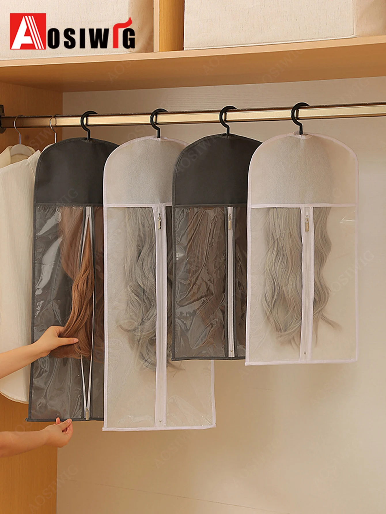 1pcs 60/80CM Long Black Non Woven Fabric Wig Dust Cover Packing Bag Wig Storage Bags Hanger Travel-Friendly Wig Organizer