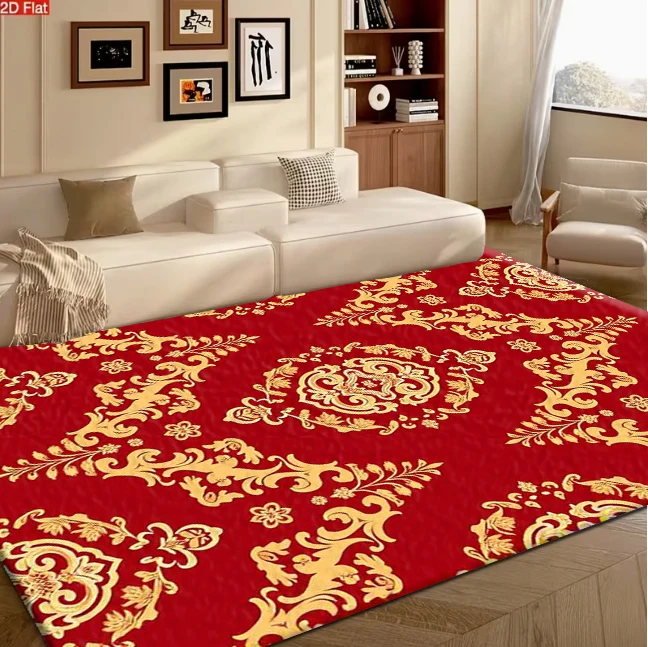 Luxury Red Gold Baroque Damask Ornate Floral carpet flooring, Classic European Vintage Symmetrical Pattern Area Rug for Living Room Bedroom Home Interior