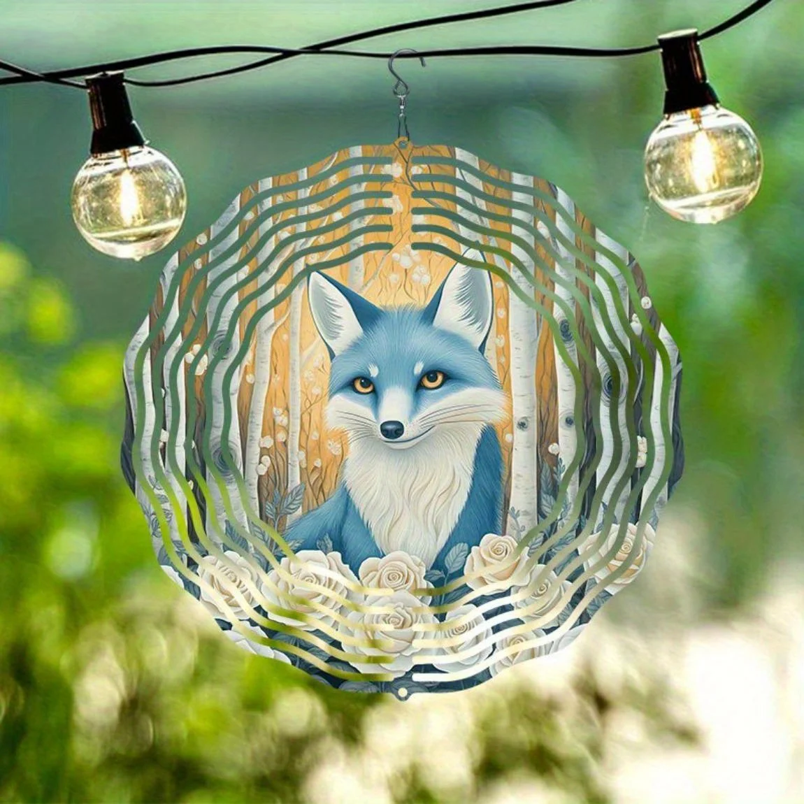 CIFBUY Snow Fox Wind Chime Outdoor Metal Mandala Hanging Ornament Garden Patio Decor Windchime Garden Decoration Yard Ornament