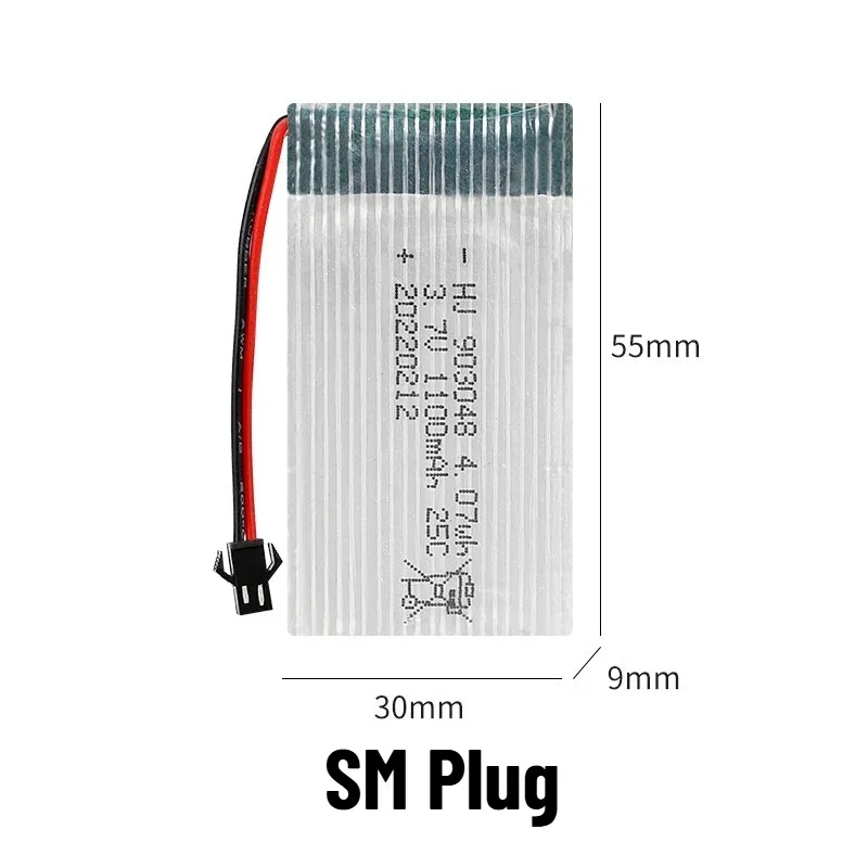 3.7V 1100mAh 25C 903048 Lipo Battery for X5SW Drone RC Quadcopter with XH2.54 SM JST PH2.0 Connector Options