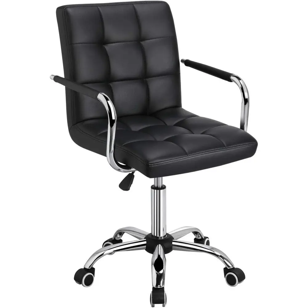 

Home Oice Chair Height Adjustable Desk Chair Back PU Leather with 360° Swivel Large Seat with Wheels Black