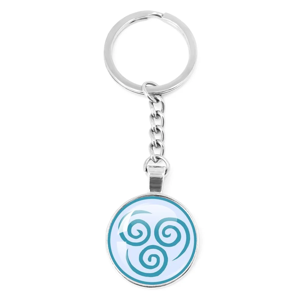 The Last Airbender Fire And Water Tribe Long Chain Keychain Elements Of Water Earth Fire And Air Dome Glass Key Ring Gift