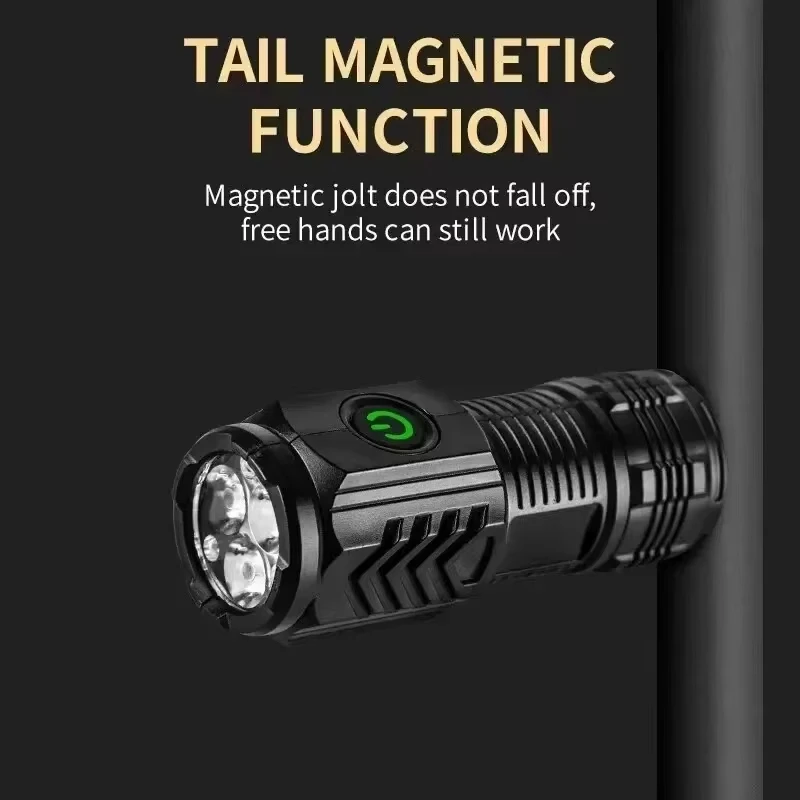 Super Bright Mini Torch Powerful LED Flashlight USB Rechargeable Strong Light Cap Clip Lamp High Power Portable Lighting Lantern