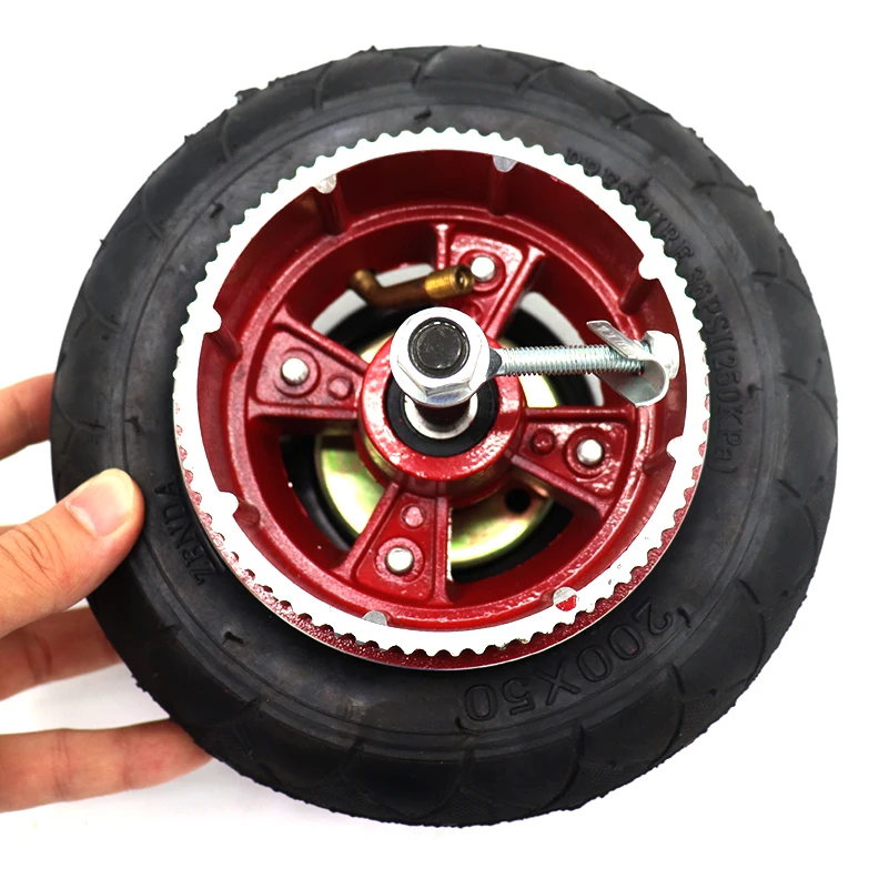 8 Inch 200x50 Electric Scooter Wheel Vehicle Pneumatic Tire Inner Tube or solid Tyre with Alloy Rim Red 4 rhizome rear pulley