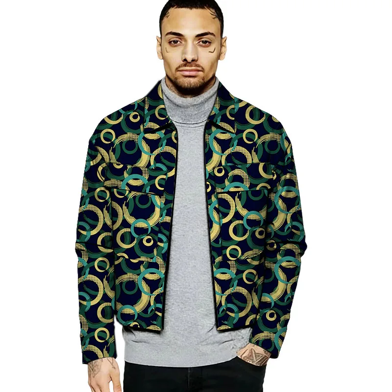 

Мужская куртка-бомбер в африканском стиле, двубортная, с карманами, разноцветная, с коротким воротником, на заказ