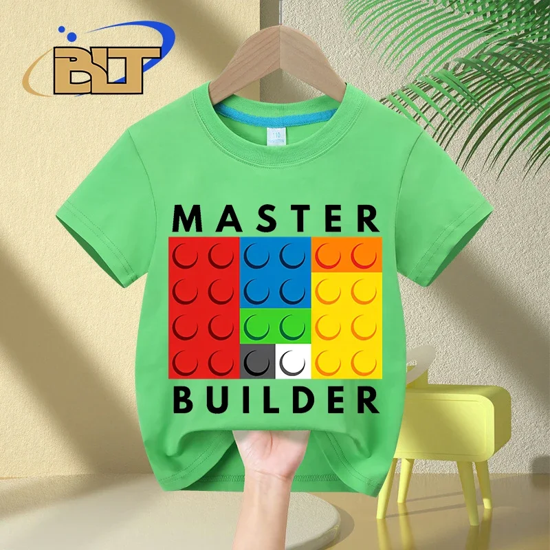 Master Builder kids T-Shirt children\'s summer pure cotton short-sleeved casual tops boys and girls gifts