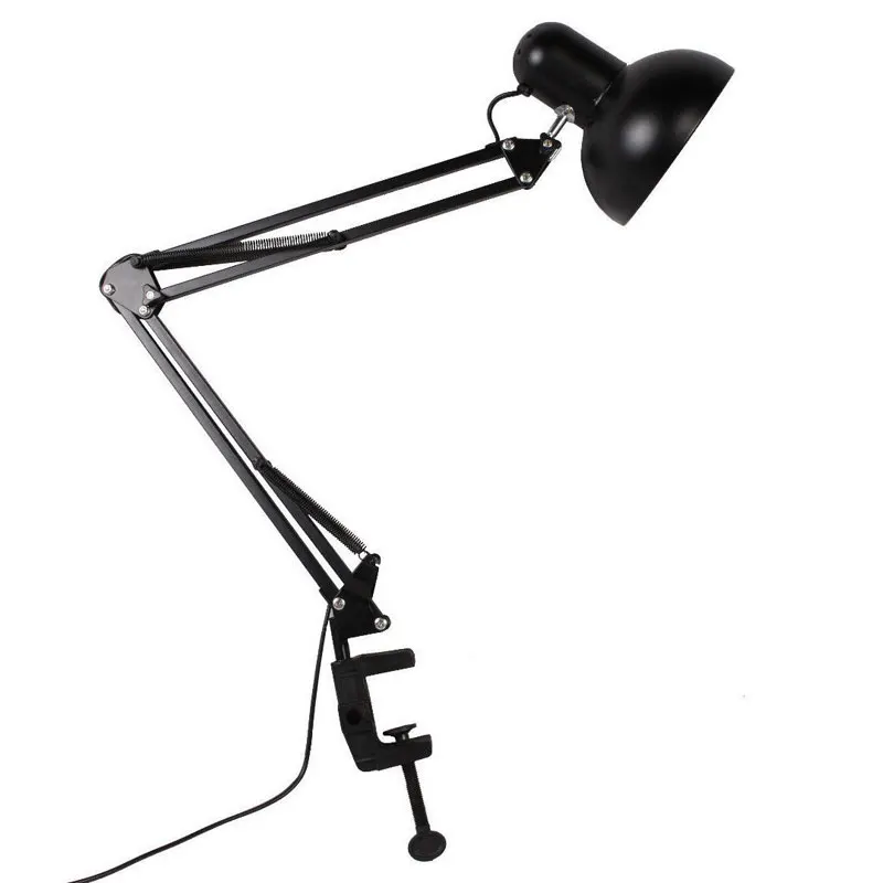 Swing Arm Table Lamp Clamp Mount Lights Adjustable Flexible Leg Desk Lamp Black Reading Lights for Home Office Studio Study