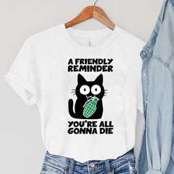 A Friendly Reminder Print T-Shirts Women's Round Neck Clothing Animals Cat Female T Shirts Cartoon Watering Can Women T-shirts