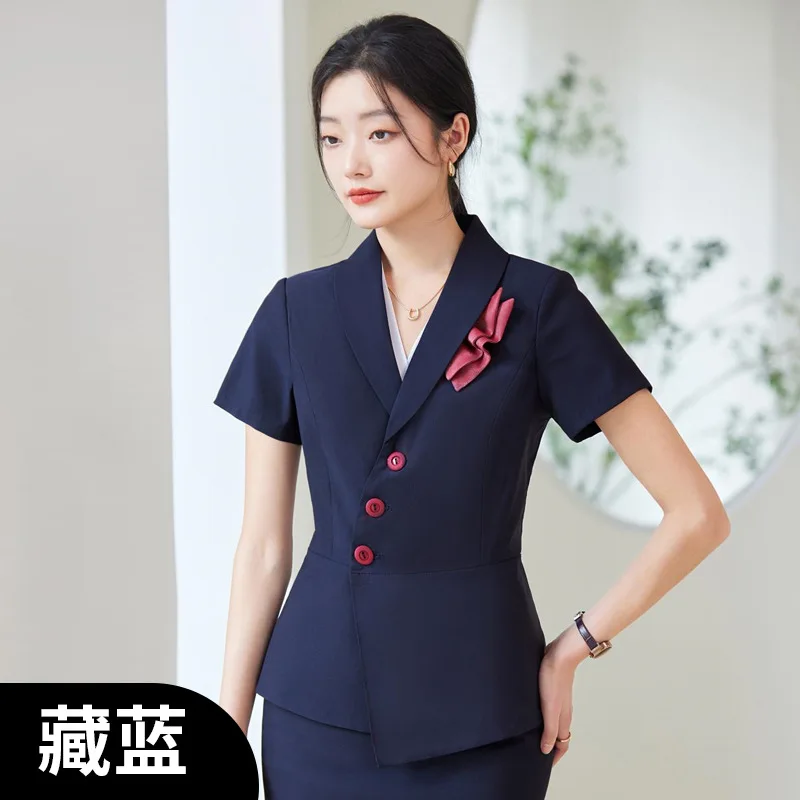 Spring and Summer Business Suit Women's Fashion Temperament Goddess Style Business Suit Hotel Receptionist Uniform Sales Office