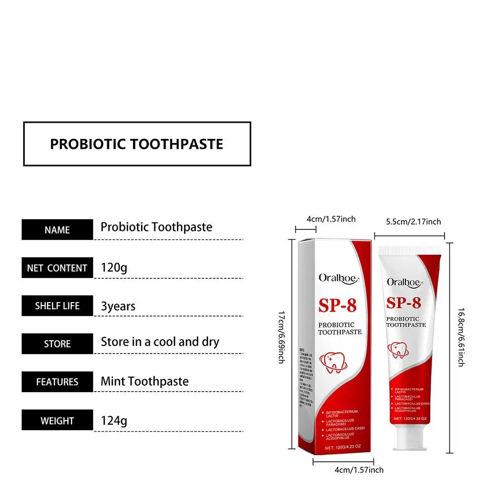 프로바이오틱 치아 미백 SP-8 치약, 플라그 얼룩 제거 치아 미백제, 구강 위생, 깨끗한 신선한 호흡 치과 도구
