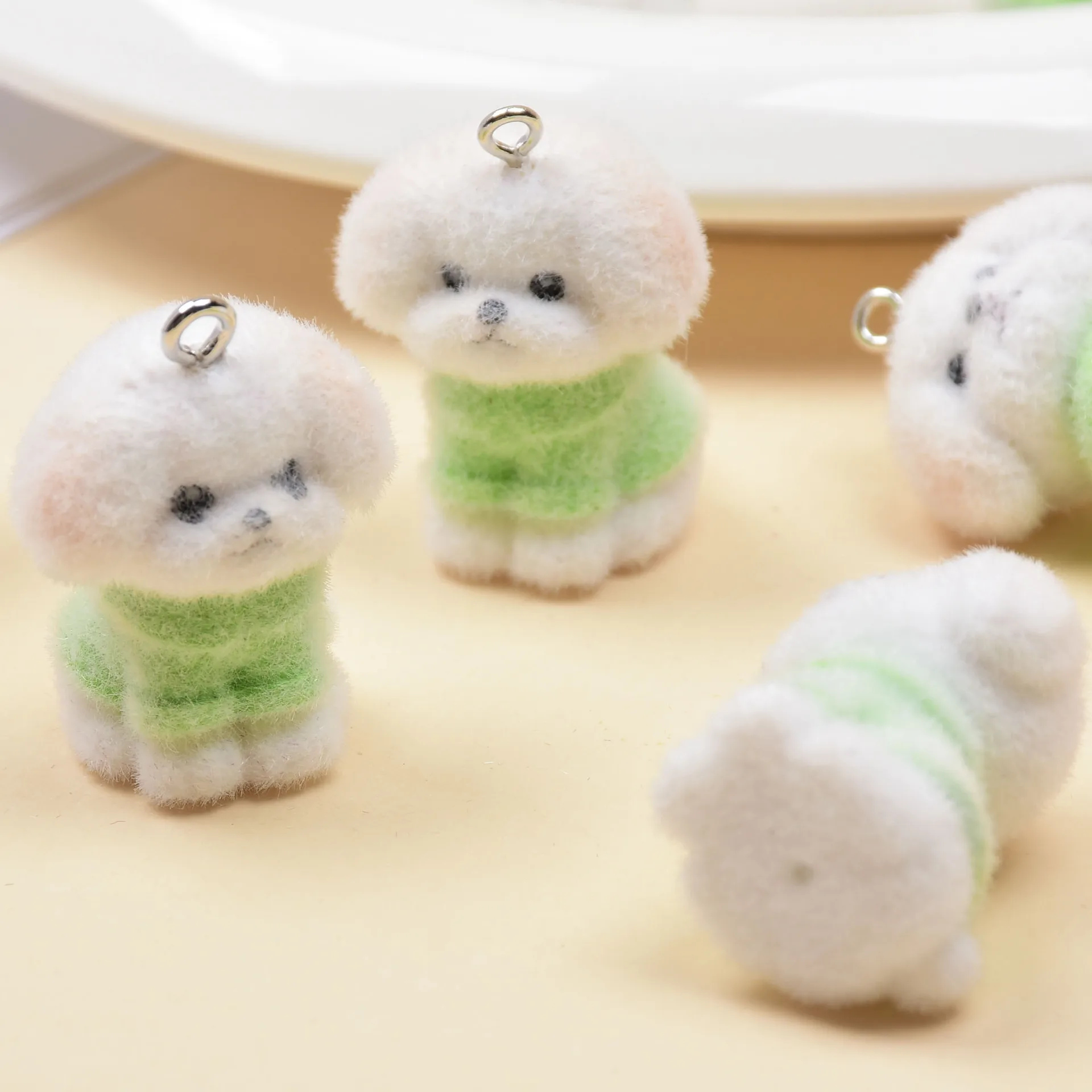 1Pcs Resin Flocked Puppy Cute Doll Keychain Mobile Phone Chain Accessories DIY Bag Pendant Charm