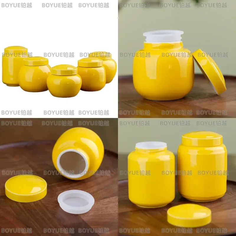 Emperor Yellow Ceramic Pet Urn Sealed Ash Container with Silicone Lid Leak Proof Square Jar for Dog Cat Memorial Keepsake Box