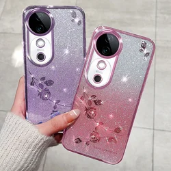 For VIVO V40 Pro Lite V40e 5G Diamond Glitter Plating Case Full Cover Soft TPU Back Camera Protector Ultra Thin Gradient Shell