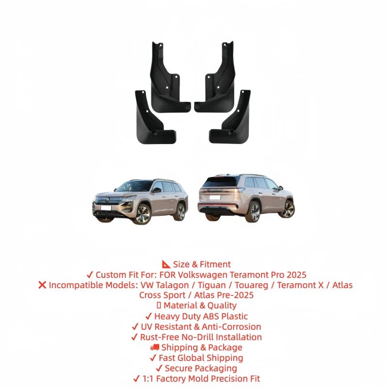 FOR Volkswagen Teramont Pro 2025 SUV Fender Flares Mud Flaps Heavy Duty ABS Plastic Off-Road Splash Guards Custom Accessories