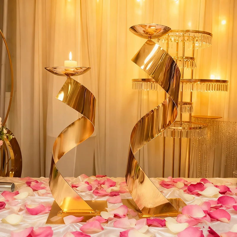 Golden spiral flower stand, wedding hall, banquet hall, dining table decoration, flower utensils, home furnishings 10 PCS/ Lot