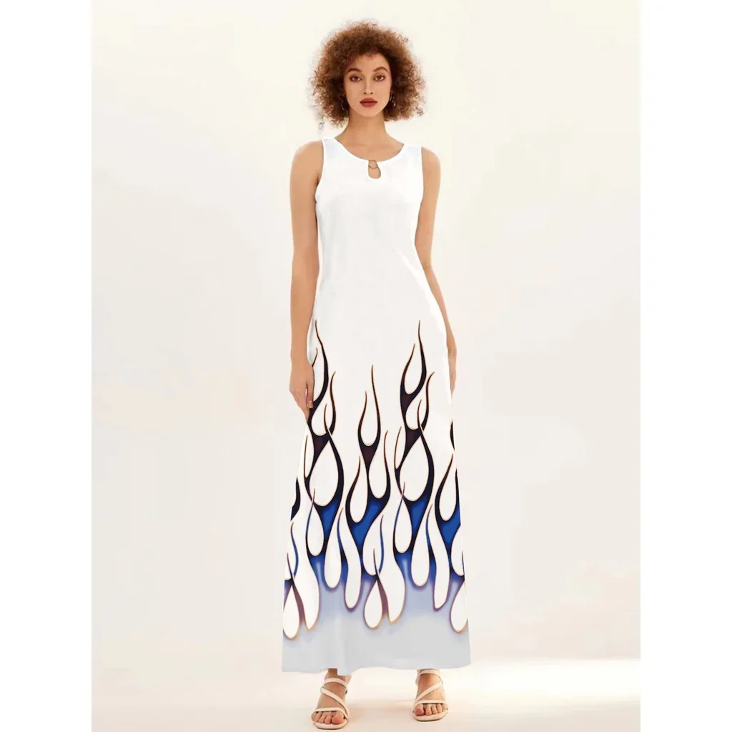 White Flame Dress Sleeveless Summer Loose Women's Art Dresses Special Sale