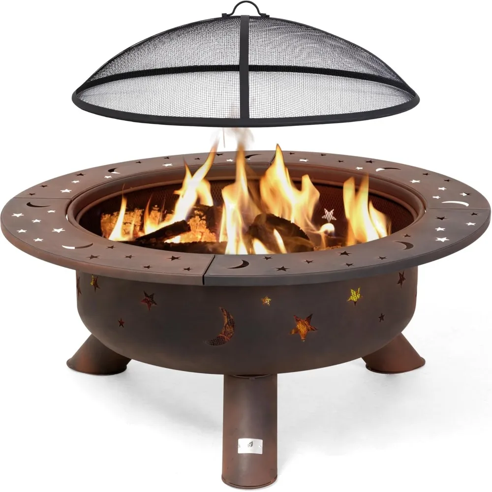 

42" Extra Large Bonfire Fire Pit, Steel Round Fire Pit Table for Backyard, Garden, Outside, Star Pattern