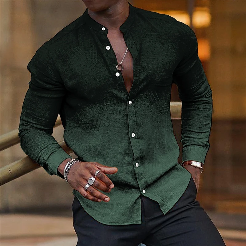 

Simple Gradient Shirts For Men Spring Autumn Fashion Casual 3D Printed Long Sleeve Shirt Loose Lapel Daily Business Blouse Tops