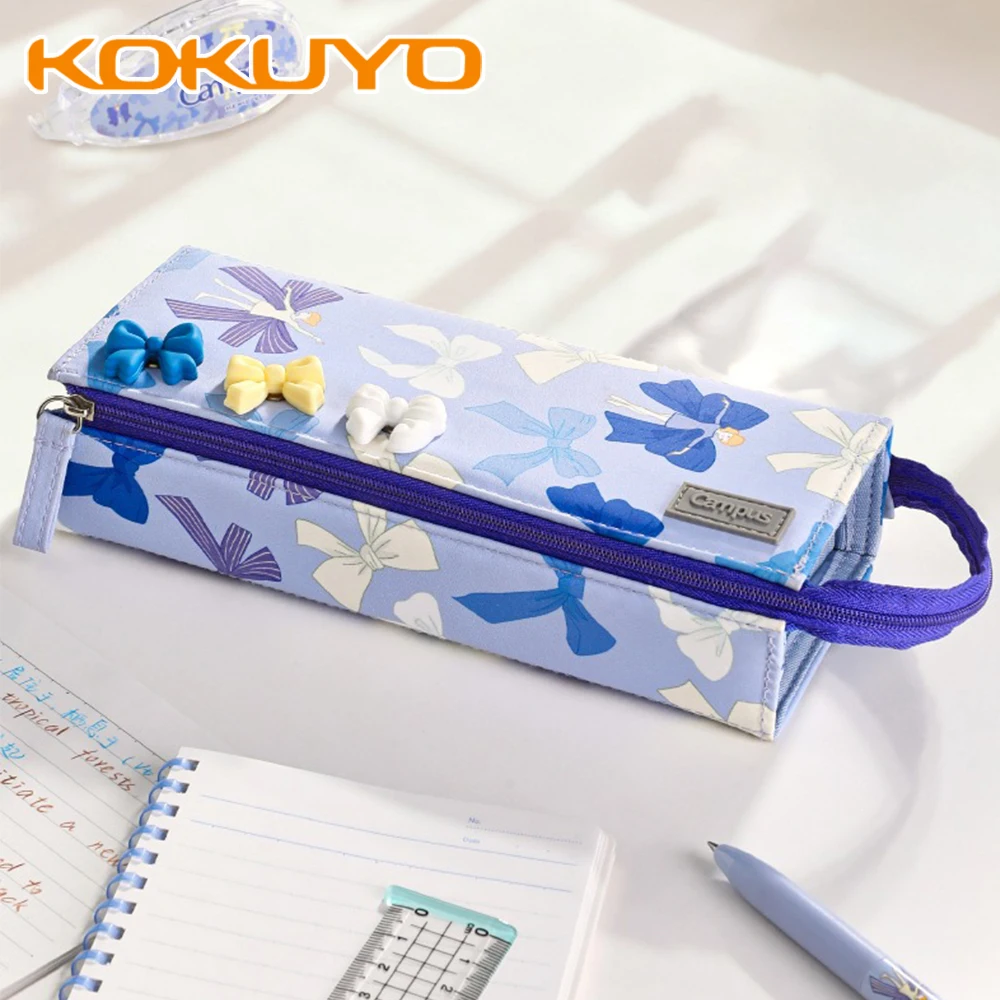 

1 шт., японский пенал Kokuyo, серия Bow, сумка для ручек 180 ° Открытая большая емкость DIY коробка для хранения канцелярских принадлежностей Kawaii школьные принадлежности