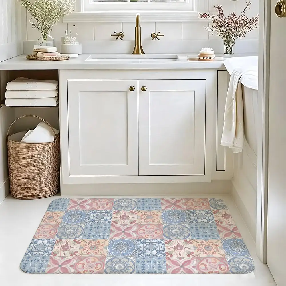 Retro Boho Geometry Floor Mat carpet diatom mud bathroom quick-drying absorbent floor mat household bathroom