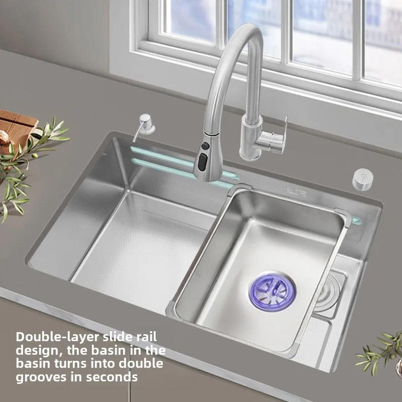 Thickened 4mm honeycomb embossed SUS304 stainless steel sink narrow side under the counter basin kitchen large single sink veget