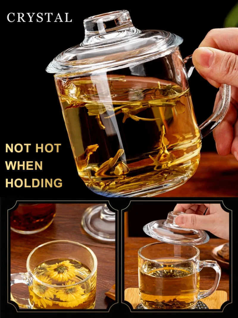 

Ручка для изготовления чая, прозрачная утолщенная чашка для чая с крышкой, стеклянная чашка с двойными стенками