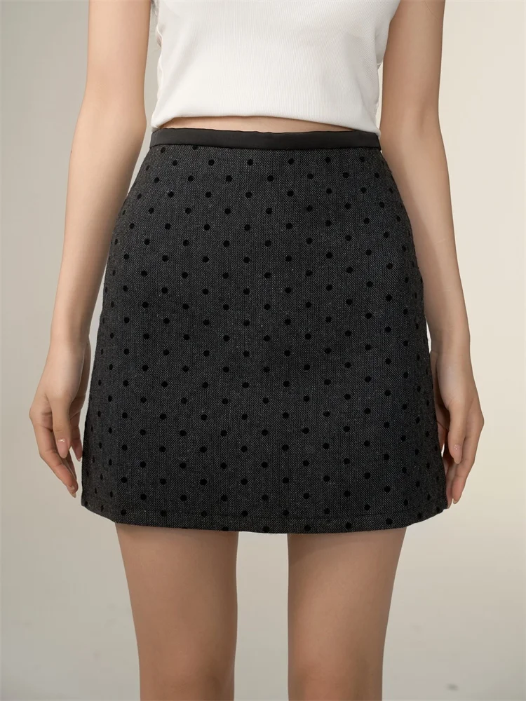 

Chill Zoeys Floed Polka Dot Skirt Women's High Waist Design Sensation Spring Autumn Cotton Polyester Blend Skirt