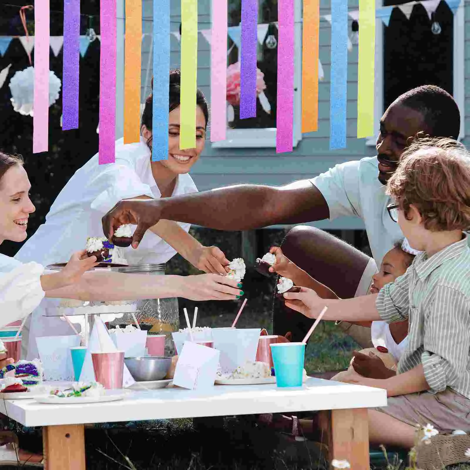 7pcs Crepe Paper for Party Red Silk Ribbon Blue Tissue Decorative Bulk Streamers