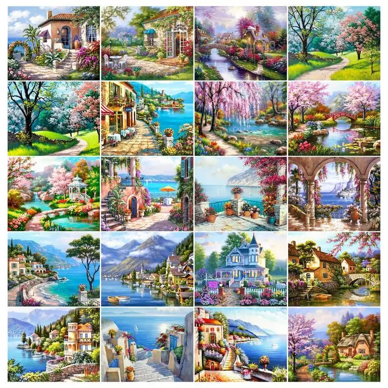 

GATYZTORY 5D Diamond Painting Full Landscape House Pictures Of Rhinestones Diamond Embroidery Seascape Mosaic Decortion