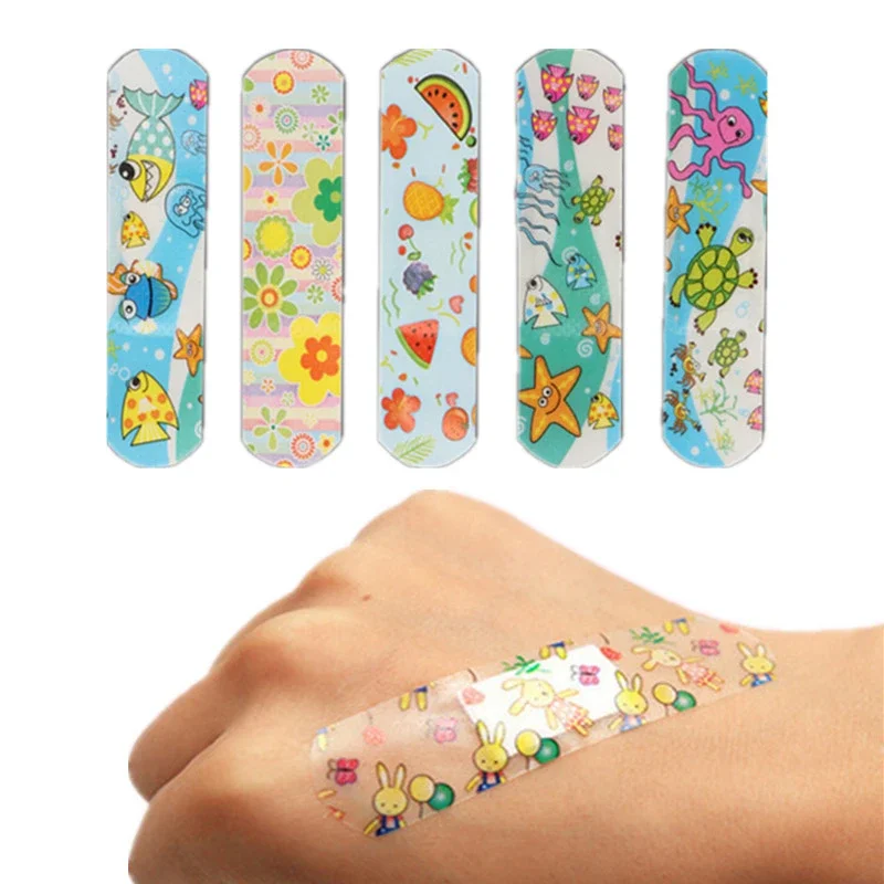 100pcs/set Transparent Band Aid Cartoon Waterproof Patch Wound Dressing Tape Plaster Skin Patch First Aid Adhesive Bandages