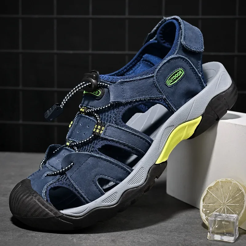 Men's Sandals Classic Genuine Leather Sandals Fashion Outdoor Hiking Shoes Light Breathable Non-slip Sneakers 38-48