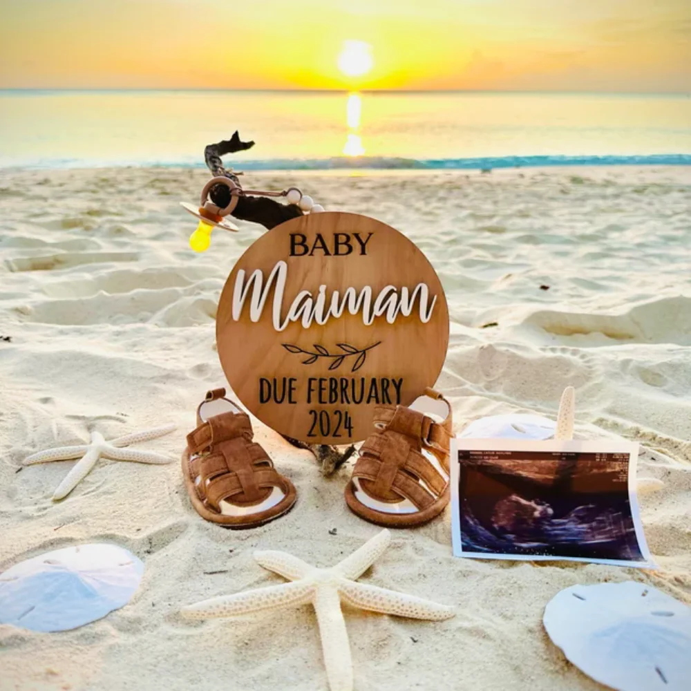 

Personalized Pregnancy Announcement Sign, Baby Reveal Photo Prop, Custom Wood Pregnancy Reveal Plaque with 3D Name