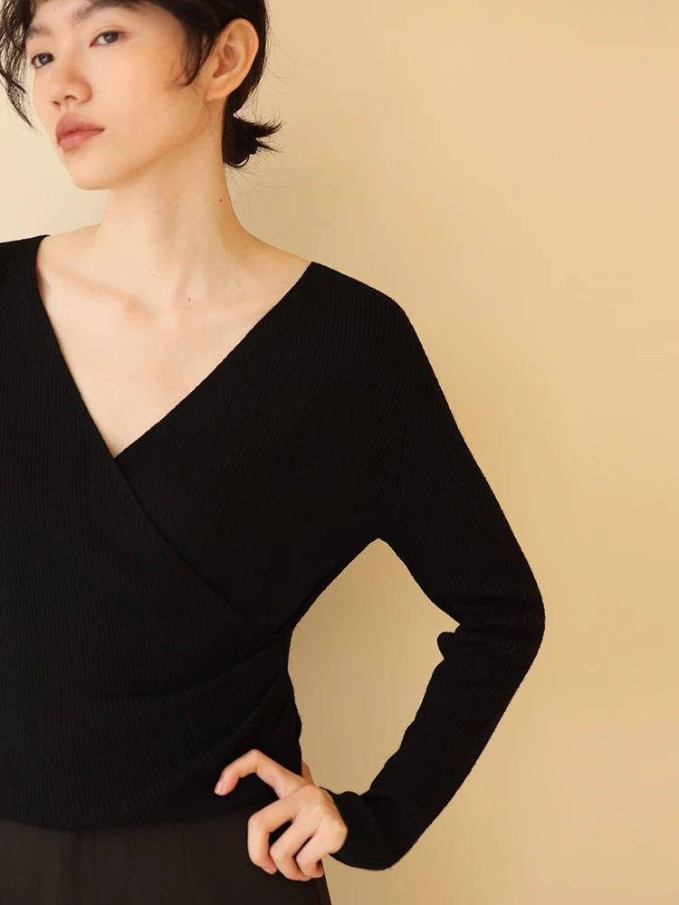 

Хакикики женский вязаный шерстяной свитер из шерстяной пряжи hine Waable удобный облегающий повседневный свитер V-Ne Long Sve