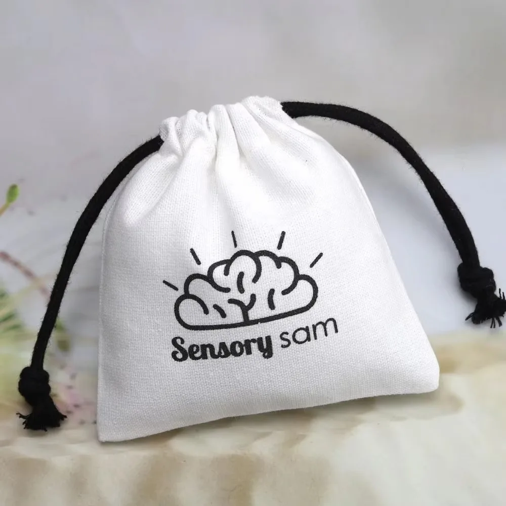 Custom Logo Printed Small Drawstring Bag Cotton Twill Jewelry Pouch Ring Jewelry Packaging Bag