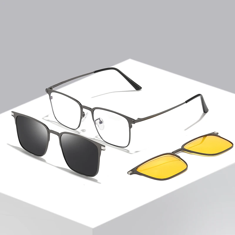 Metal 3 In 1 New Style Magnet Clip On Glasses Frame Trend Polarized Sunglasses For Men 2023 Optical Computer Glasses UV400 7012