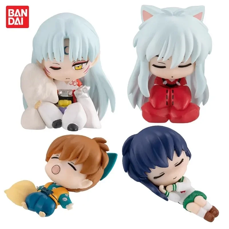 Bandai Genuine 4Pcs Gashapon Nemurasetai Inuyasha Anime Figure Toys For Kids Gift Collectible Model Ornaments