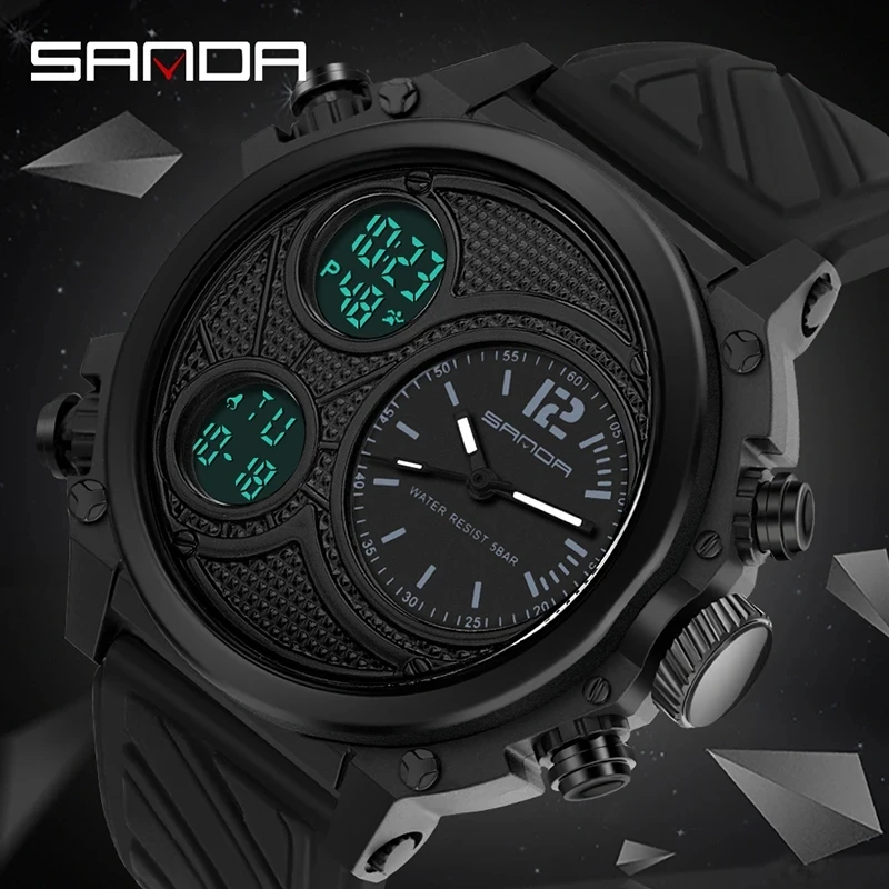 SANDA 3002 Fashion Outdoor Men Watches Top Brand Military Sports Digital Watch Bright screen Display Wristwatch Waterproof Clock